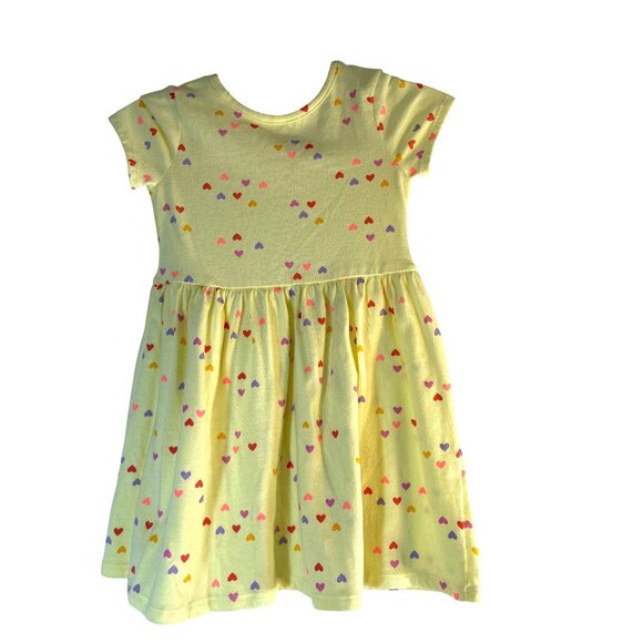 Cat & Jack Toddler Girls Dress Yellow Multicolor Hearts Shirt Sleeves Size 4 - Picture 1 of 4